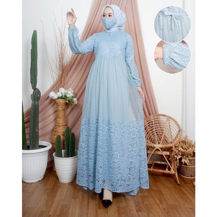 GAMIS BRUKAT TILE DOT JUMBO DRESS TERBARU PESTA UK M L XL XXL 3XL 4XL 5XL