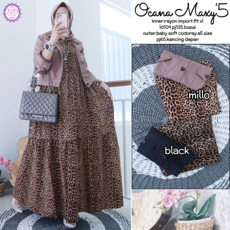 Gamis Ocana Maxy #5 Gamis Motif Meow Terbaru Ld 104 cm