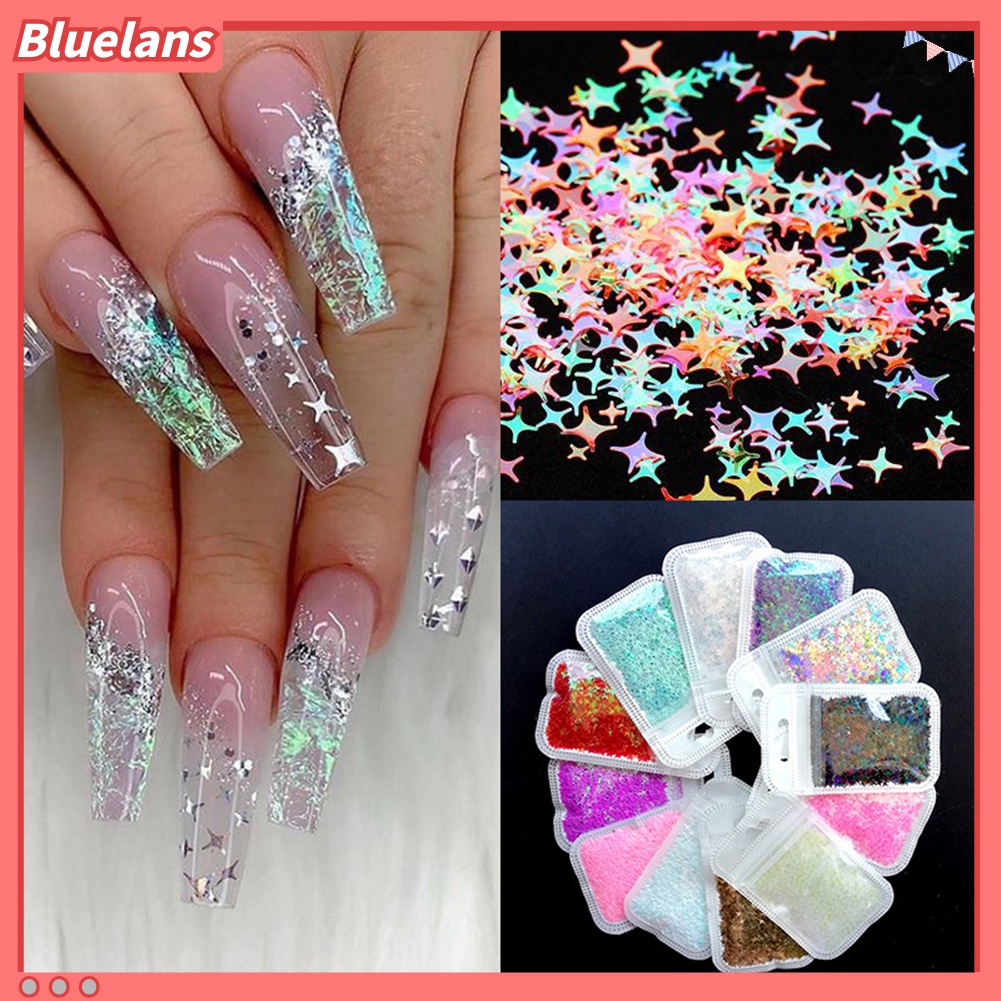 Bluelans Payet Glitter Bentuk Salib / Bintang / Kepingan Salju Untuk Dekorasi Nail Art 3D