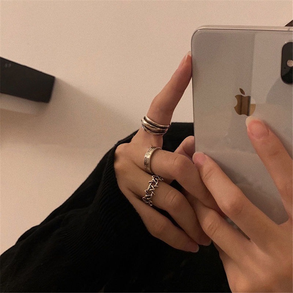 【COD Tangding】3pcs/set Retro Roman Digital Ring Hip Hop Sex Punk Cool Couple Kit Adjustable Ring