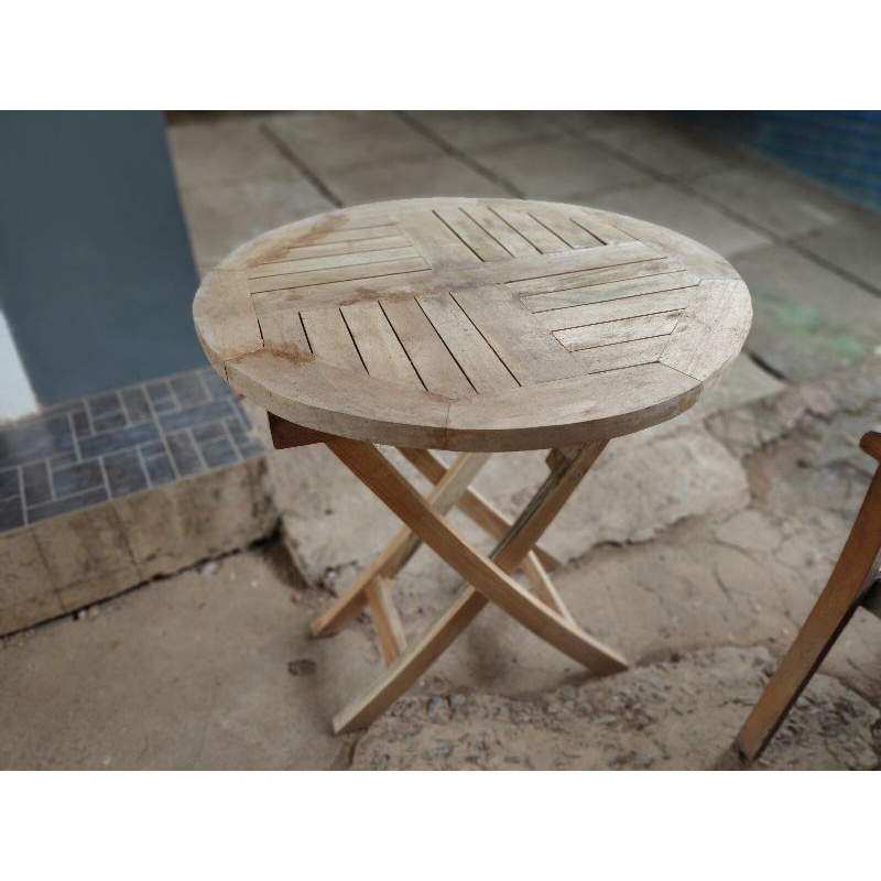 Meja Makan Bulat Garden Meja Taman Meja Cafe Jati