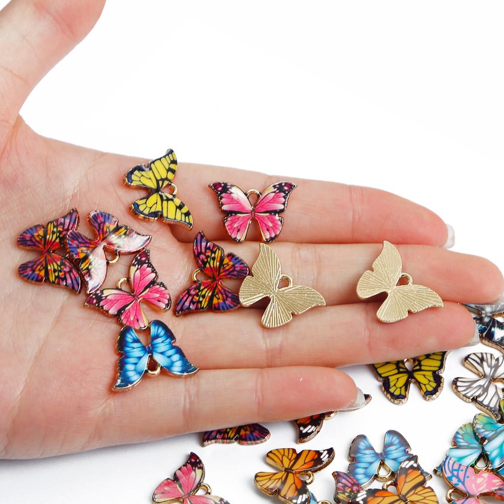 21x15mm 4Pcs Liontin Kupu-Kupu Enamel Warna-Warni Butterfly Charm Temuan Hewan Kecil DIY Perlengkapan Perhiasan