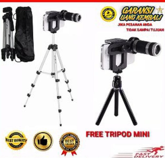 (COD) Tripod Weifeng 1 Meter + Lensa Telezoom 8X Telescope For Smartphone HP