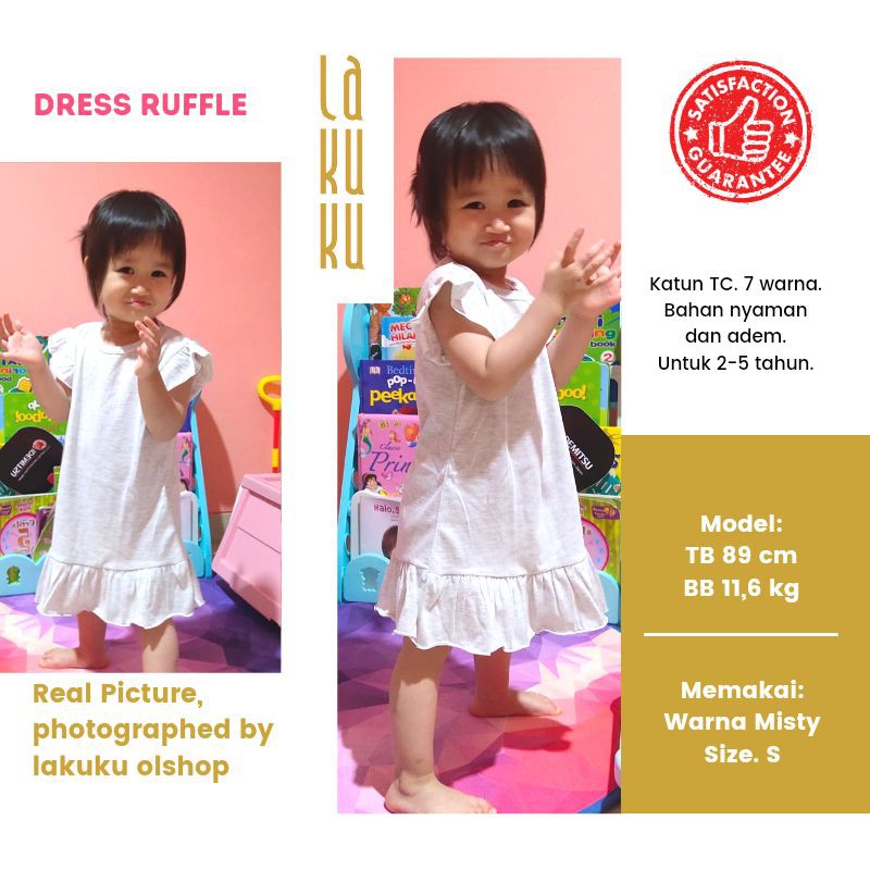 Dress Ruffle anak perempuan 2-5 tahun Setelan Pakaian Baju Rok Anak Polos Warna