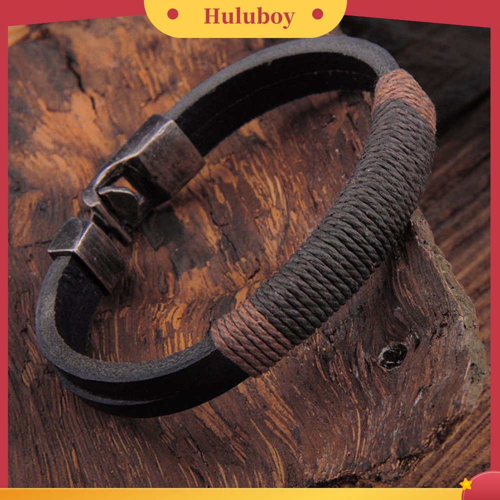 Hu Hu Hu Hu Hu Alat Bantu Pasang Kacamata♡ Gelang Tangan Kulit Imitasi Lebar Dengan Gesper Alloy Gaya Vintage Untuk Pria