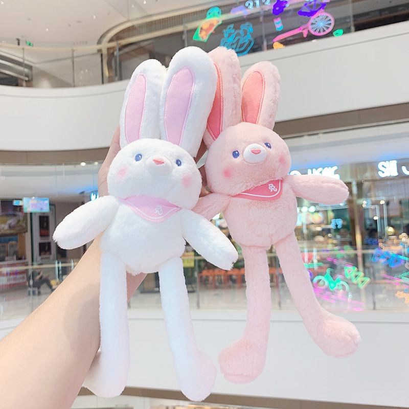 New Pulling Ears Rabbit Plush Doll Car Key Chain Soft Stuffed Toys Schoolbag Pendant Gifts for Girls