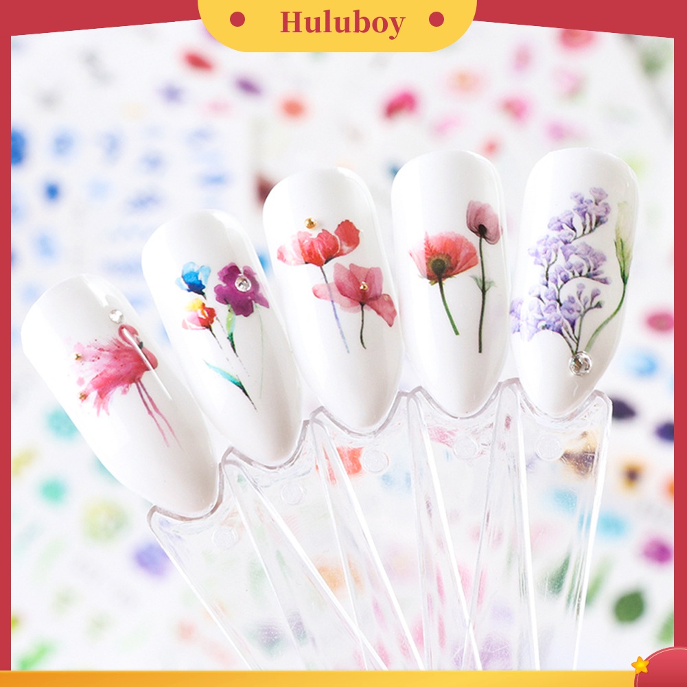 Huluboy Huluboy♡ 24 Lembar Stiker Decal Transfer Air Motif Tanaman Bunga Untuk Manicure DIY