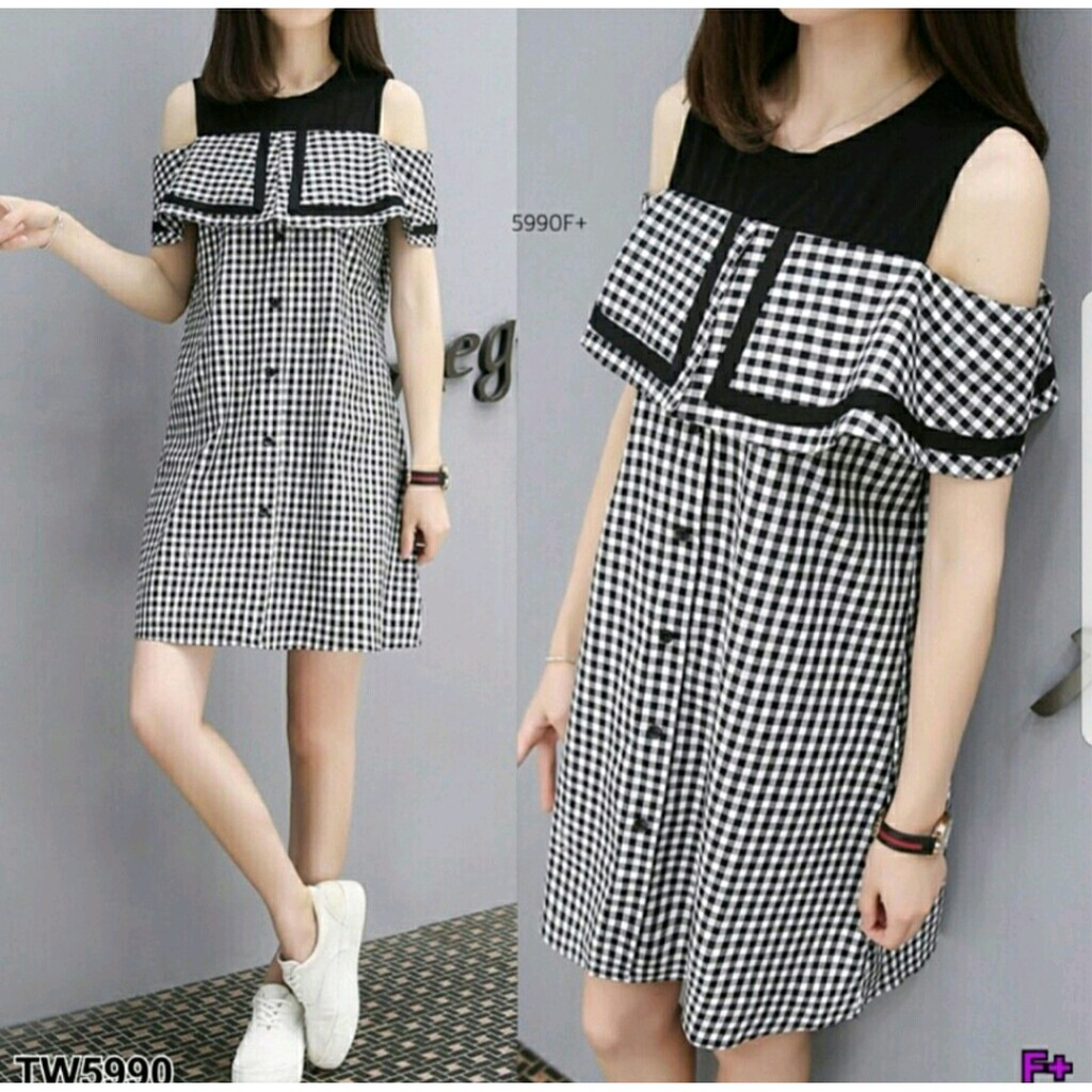 *[HNFK] Dress Isyana / Dress Korea Casual / Dress Kotak Kotak / Dres Wanita / Dress Wanita Casual Dres / Pakaian Wanita