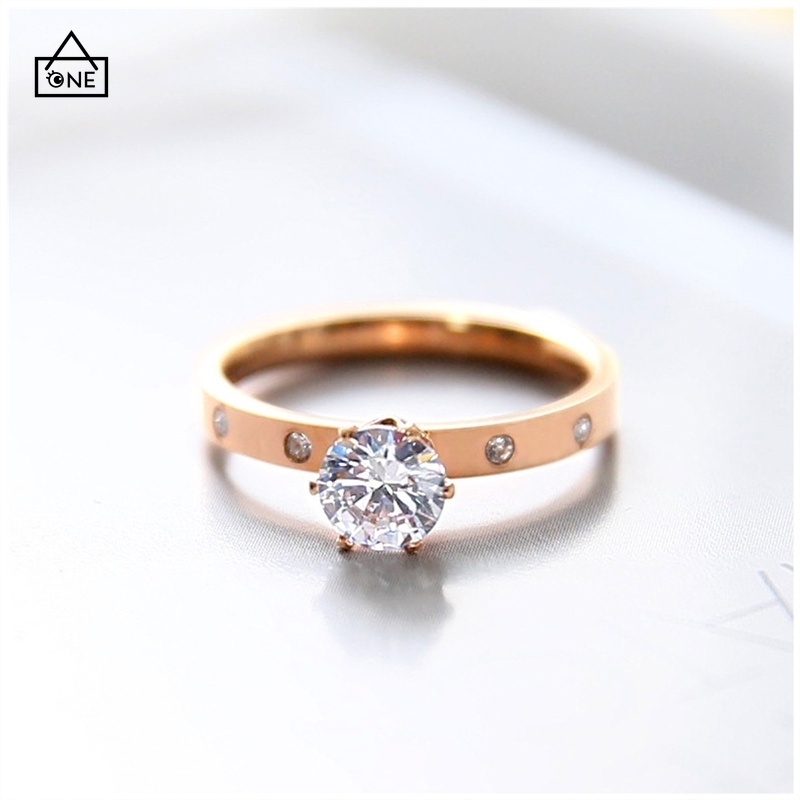 COD Cincin Berlian Imitasi Bahan Titanium Warna Rose Gold Untuk Wanita A one