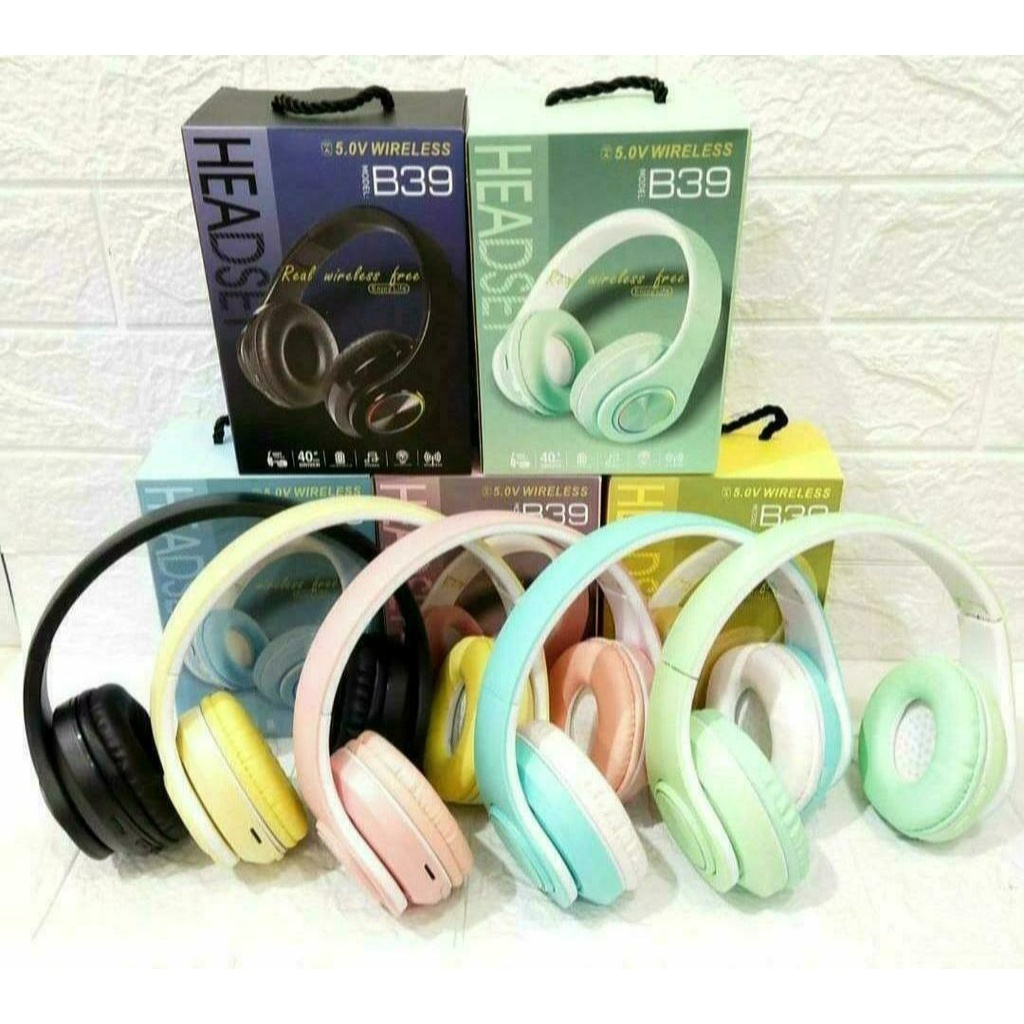 BRY11 / / Headset Bluetooth Bando B39 Macaron Headphone Tws Nirkabel, Headset Lipat Macaron LED Peredam Bising HIFI Stereo