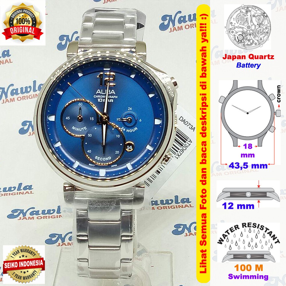 Alba Quartz AT3D67X1 Chronograph Blue Dial - Jam Tangan Pria AT3D67