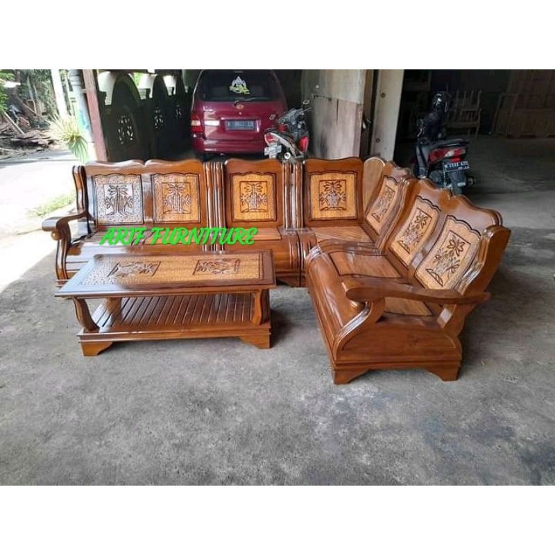 KURSI TAMU SUDUT MODEL TULANG GAJAH KAYU JATI