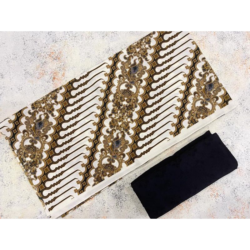 KAIN BATIK KATUN PRINT SOGAN DASAR PUTIH HITAM COKLAT GOLD SETELAN VISCOSE POLOS BATIK FARIZA CIREBO