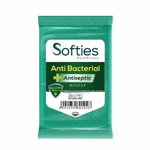 Softies anti bacterial + antiseptic tissue basah / tisu basah