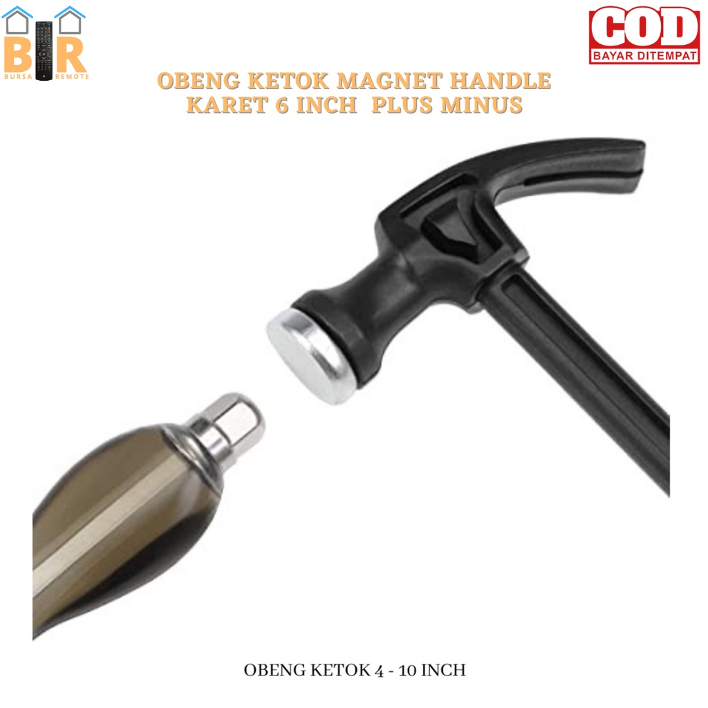 Obeng KETOK Magnet HANDLE KARET 6inch  PLUS MINUS