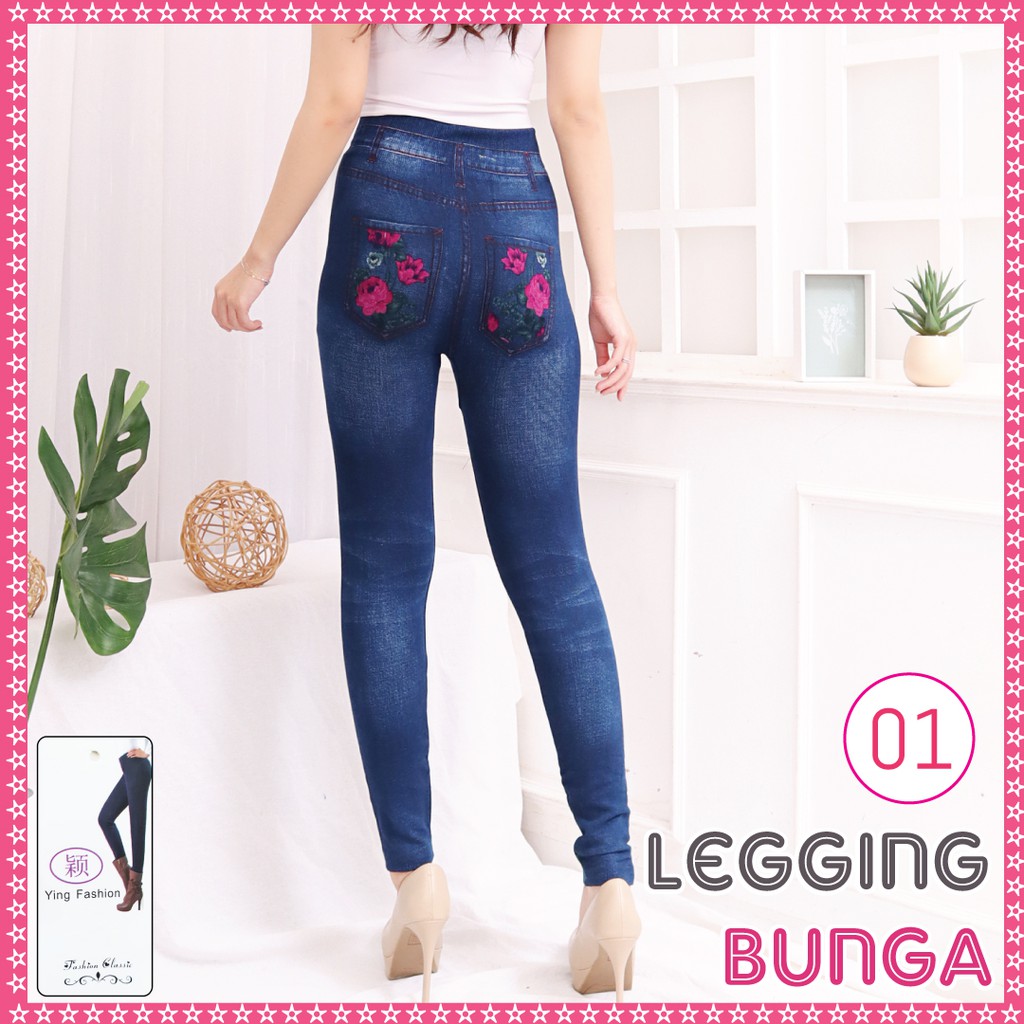 legging Bunga # 01 / Legging Bunga Wanita / legging Jeans