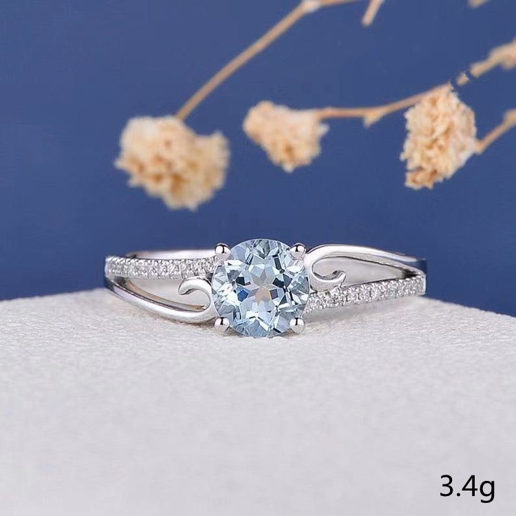 Cincin Pernikahan Berlian Perak S925 Fashion Wanita Crystal Aquamarine Pertunangan Rings