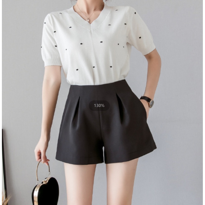 【Blossom】A-Line Chiffon Draped Suit Korean Short Pants 7278