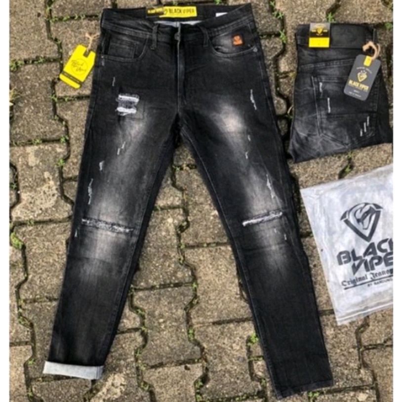 Celana Jeans Panjang Pria Sobek Ripped Fashion Distro Celana Panjang Jeans Pria Model Fashion Korea Jeans panjang Pria Sobek Lutut