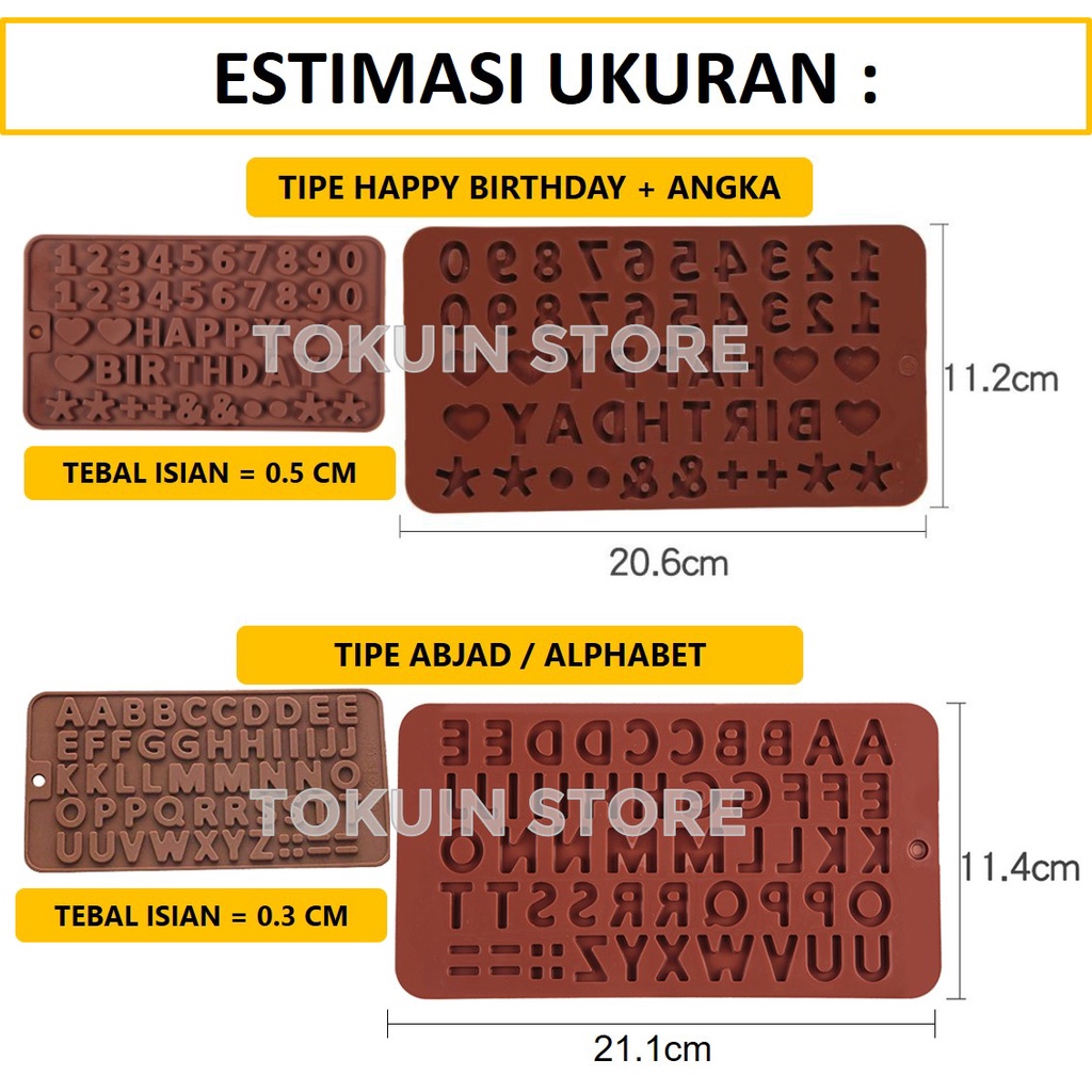 Cetakan Silikon Abjad Alphabet Angka Huruf Coklat Silicone Mold Kue