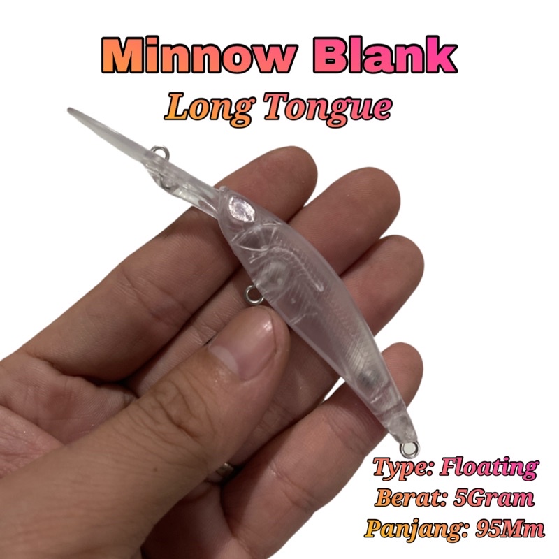 minnow blank floating long tongue/ lidah panjang 5gram/ 95mm FREE MATA