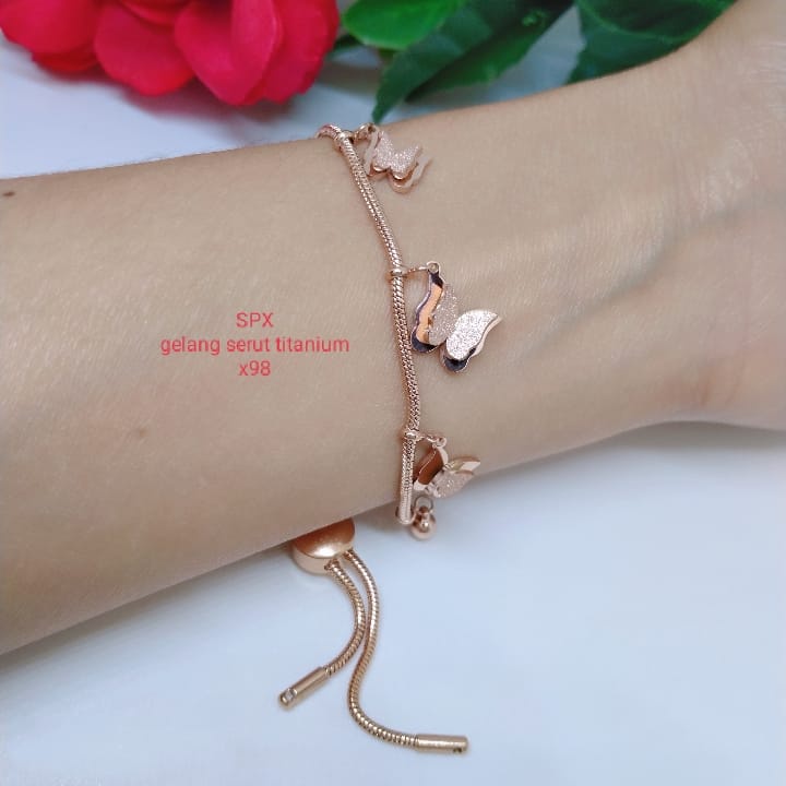 gelang serut titanium perhiasan aksesoris lapis emas anti luntur dan anti karat