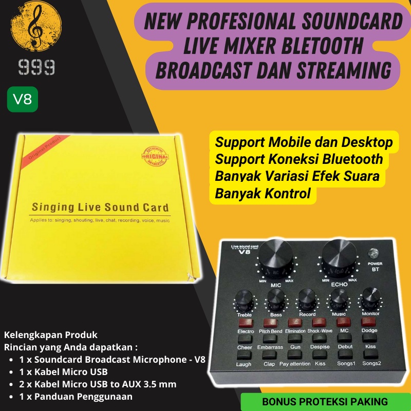 Bluetooth Audio USB External Soundcard Broadcast Mic V8S