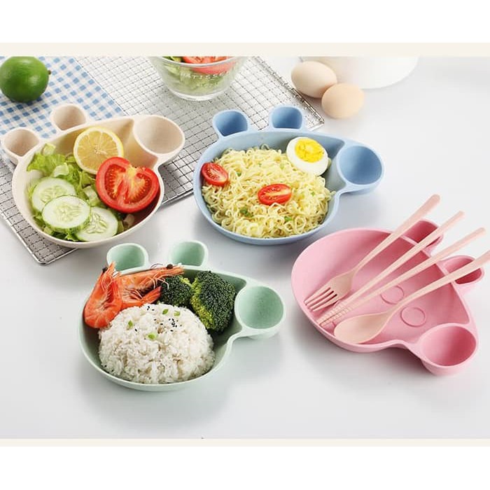 Piring Makan Anak Peppa Pig Lucu Satu Set - Merah Muda