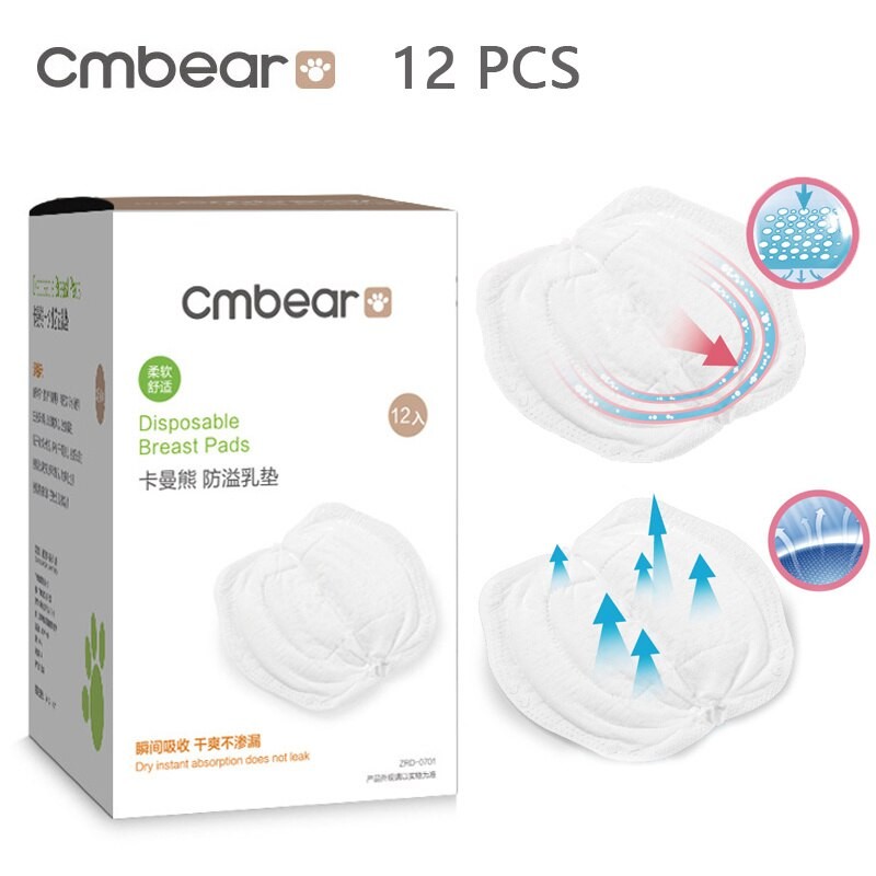 Cmbear 12 Pcs Disposable Breast Pad 100% Cotton Kartun Breathable Lembut untuk Menyusui ZRD-0701