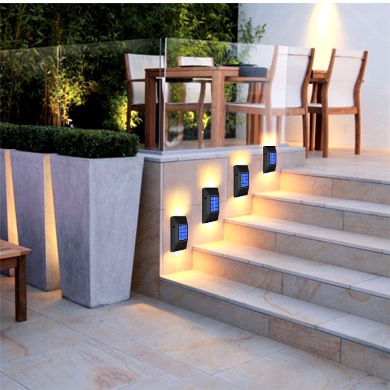 2Pcs LED Solar Lights Outdoor Waterproof Lighting Wall Lamps For Home Stair Garden Decoration