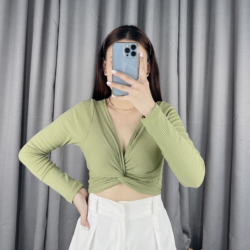 cross rib long sleeve crop | Crop top | atasan lengan panjang crop