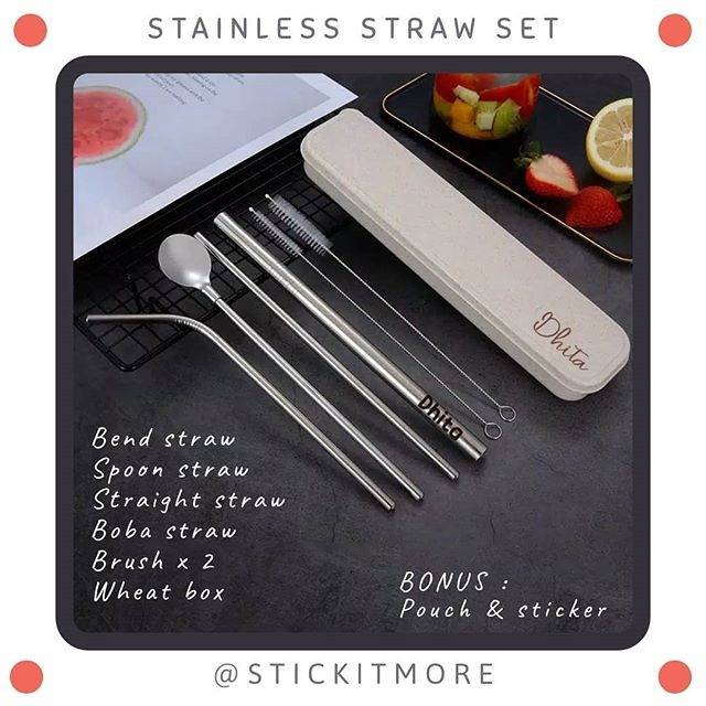 Sedotan Stainless Straw Set Custom Nama