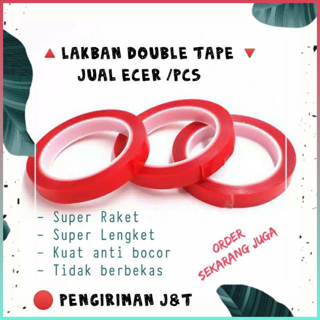 

LEM PEREKAT DOUBLE TAPE ACRYLIC ADHESIVE TRANSPARENT NO TRACE STICKER 15MM X 3M - RED
