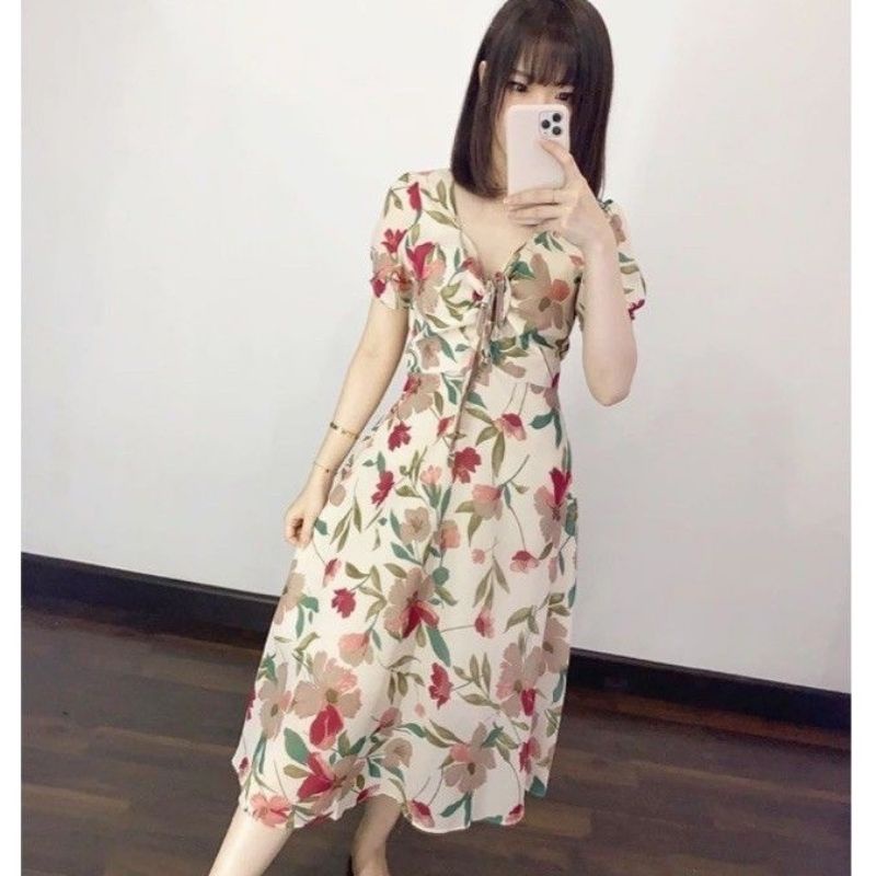dress import korean style / dress bunga flower floral garden import / dress korea bangkok / midi dre