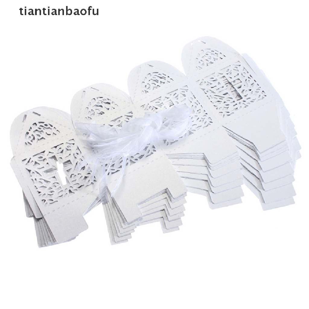 [tiantianbaofu] 10/50/100pcs Wedding Party Favor Cross Paper Candy Gift Boxes With Ribbon Boutique