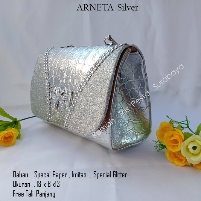 Tas Kekinian,Tas Satin,Tas Clutch,ARNETA_Silver