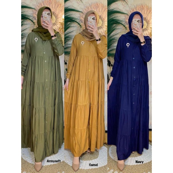 BAJU GAMIS POLOS WANITA / GAMIS ROMPEL POLOS RAYON SUPER PREMIUM FULL KACING DEPAN