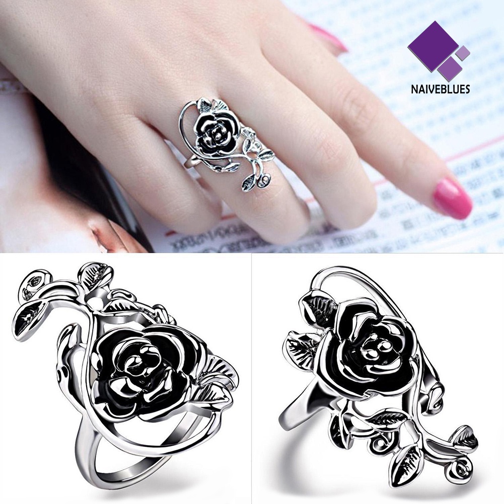 Naiveblue Cincin Bunga Mawar Bahan Alloy Gaya Gothic Untuk Wanita