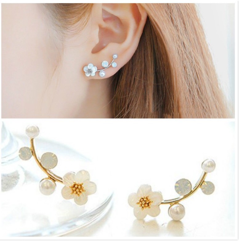 Anting Tindik Mini Wanita Mutiara BUNGA E114 Korea Fashion Women Pearl Earring Giwang Cewe