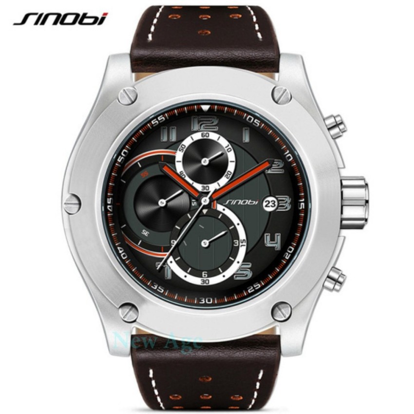 SINOBI Jam Tangan Analog Speedometer Style Watch - Hitam/Coklat