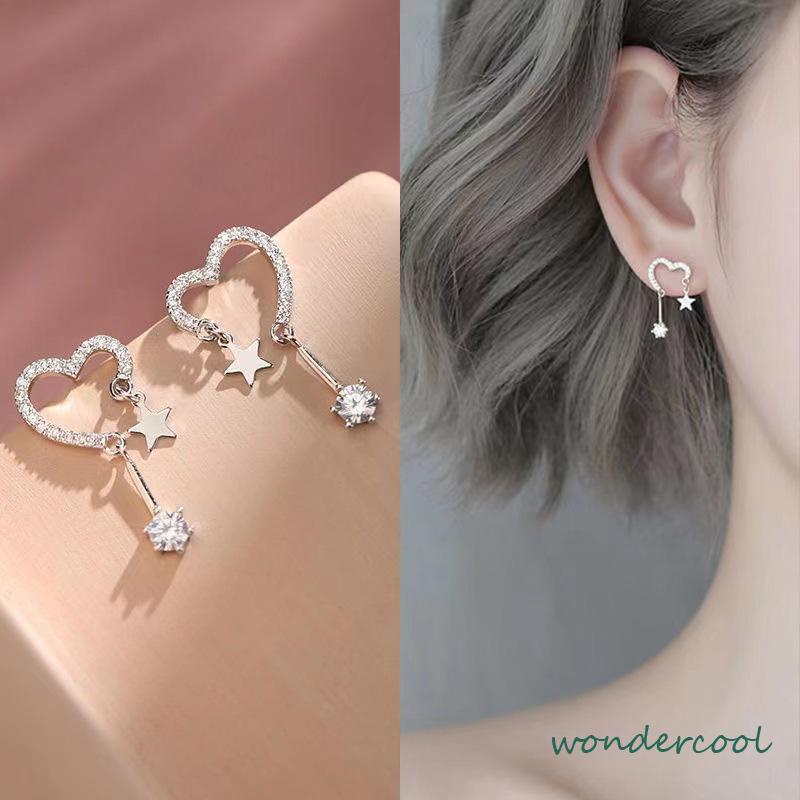 925 Silver Stud Earrings Indah Cinta Fringe Girl Stars Anting Desain Kecil Berkualitas Tinggi-Won