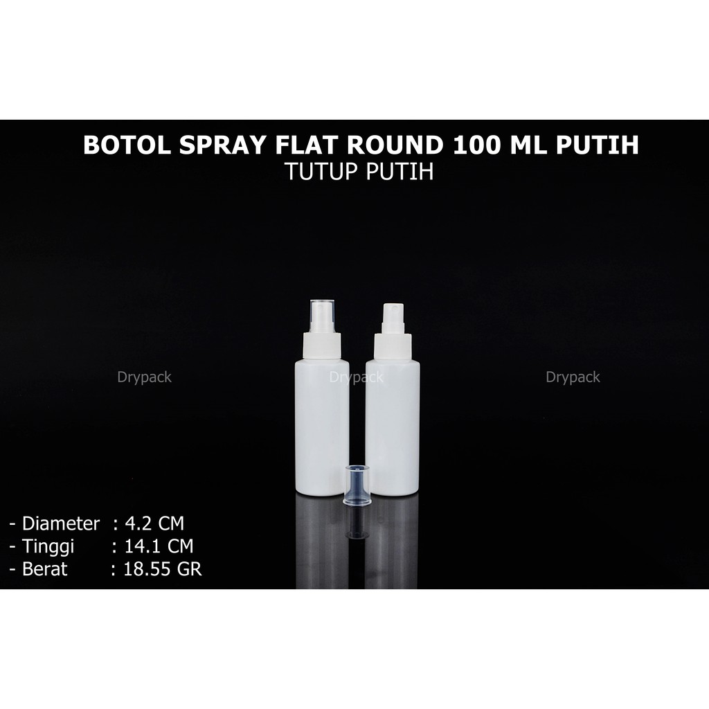 Botol spray 100 ml Flat Putih tutup Putih