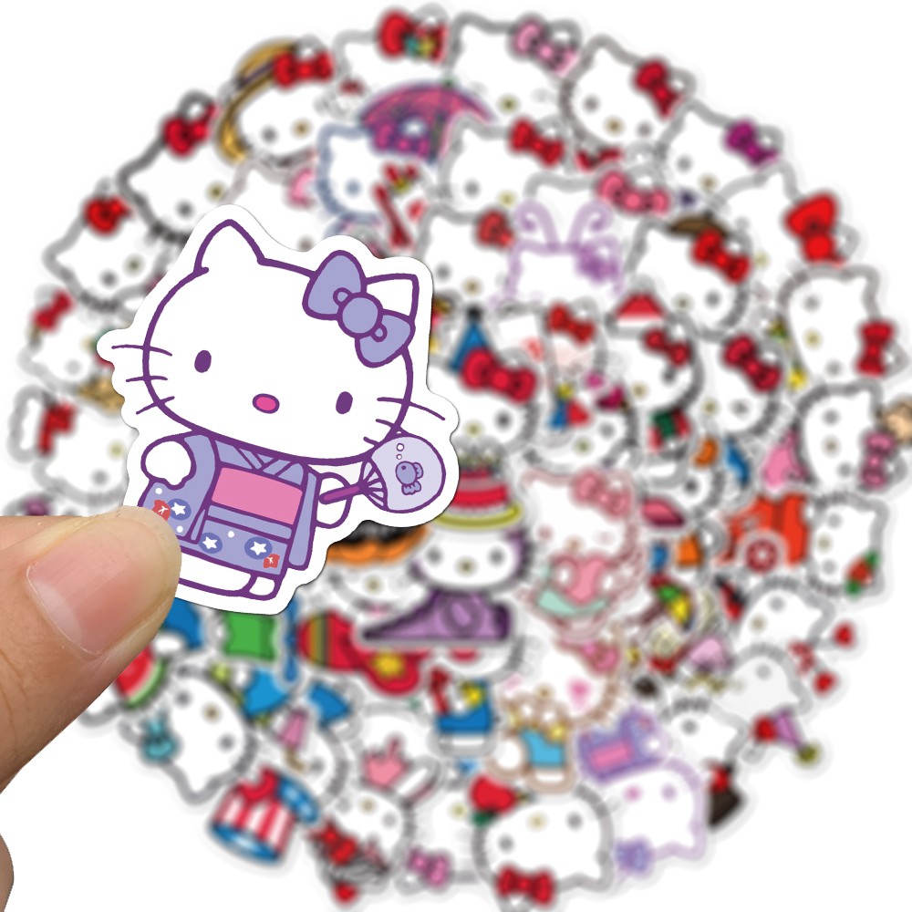 50pcs Stiker Motif Hello Kitty Bahan PVC Untuk Laptop Skateboard Mobil Motor Kulkas