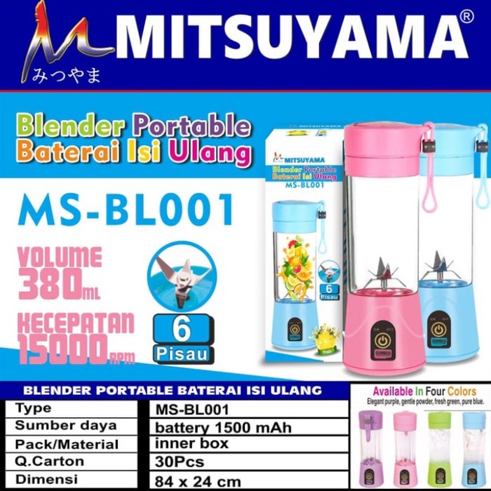 MITSUYAMA BLENDER PORTABLE REECHARGER 6 MATA PISAU Juice Cup MS-BL001 juicer mini blender buah