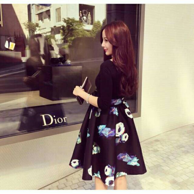 Dress wanita lengan panjang model two piece import dress korea