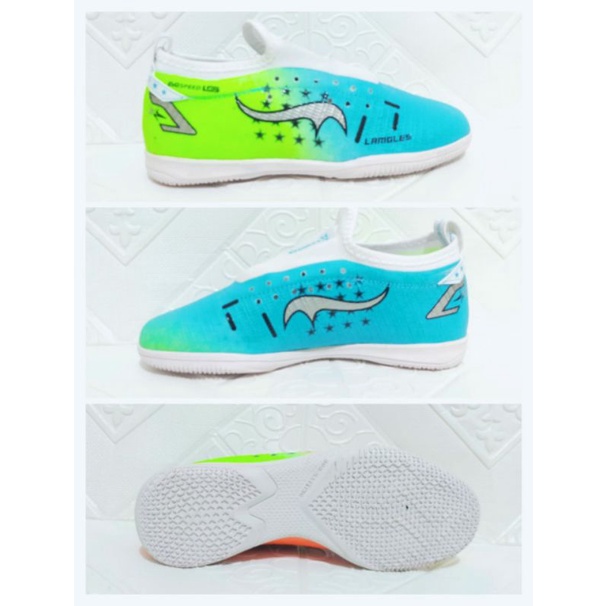 Lamgles - Sepatu Futsal Lamgles Star Anak Kecil Semi Boot Sol Rata Pelangi Biru Junior