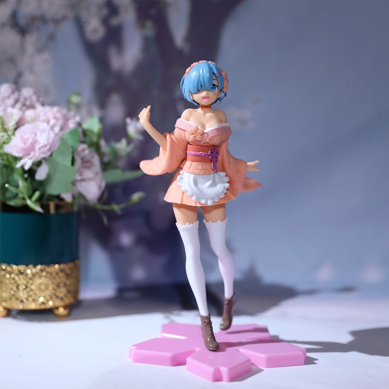 Re: Zero Starting Life In Another World Rem Sakura Kimono Warna Pink Mainan Action Figure Bahan PVC Untuk Koleksi