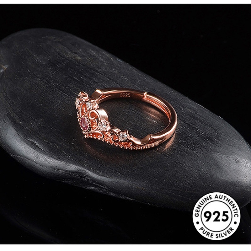 Cincin S925 Silver Rose Gold Bentuk Mahkota Aksen Berlian