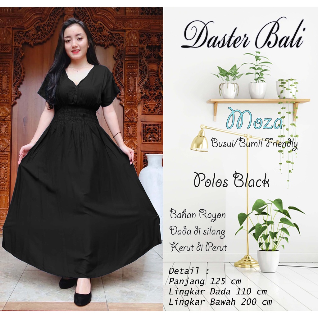 DASTER MOZA PRINT | BALI LONGDRESS-MOZA POLOS BLACK