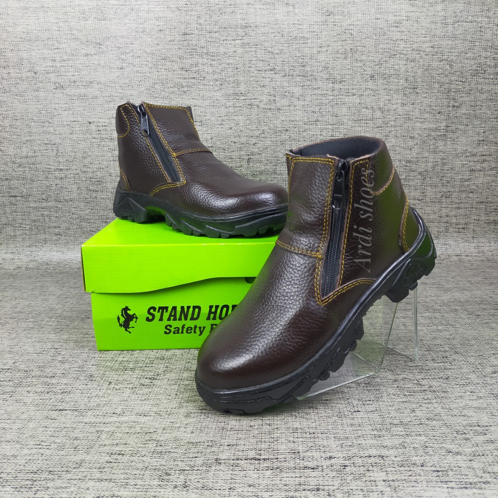 Sepatu Safety Boots Pria Kulit Sapi Asli Sefty Cowok  Sepatu Septi Ujung Besi Sepatu Proyek